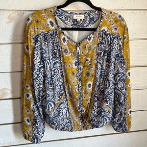 Umgee yellow & blue floral paisley print bomber jacket size small